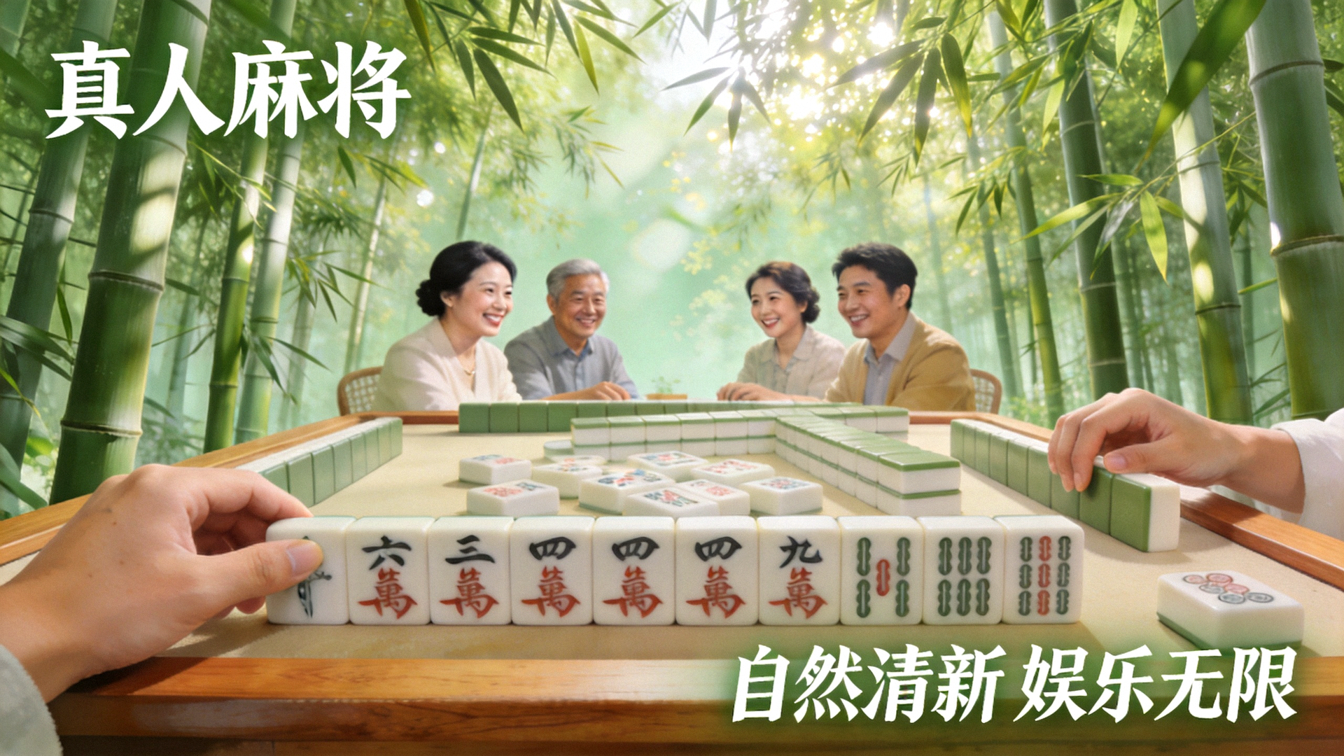 绿意盎然的竹林背景图，体现真人麻将手游自然清新的娱乐氛围